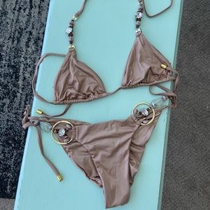 Beach Bunny Tan Bikini with Gold Accents